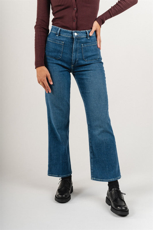 Jean flared bleu foncé en coton bio et chanvre-  rumaa hemp true mid blue