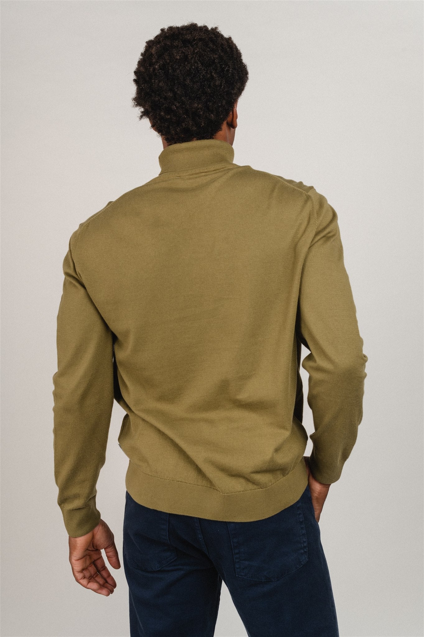 Pull col roulé vert olive en coton bio - glaan solid oliva