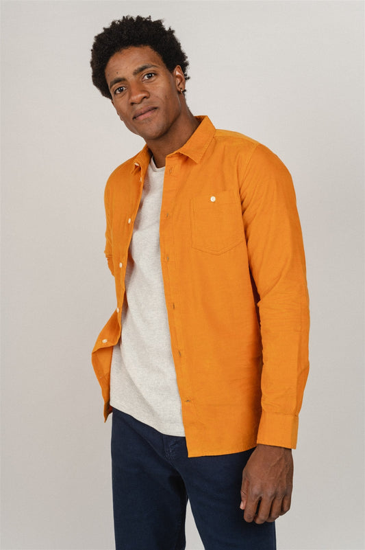 Chemise orange en velours fin de coton bio - baby cord custom fit shirt desert sun