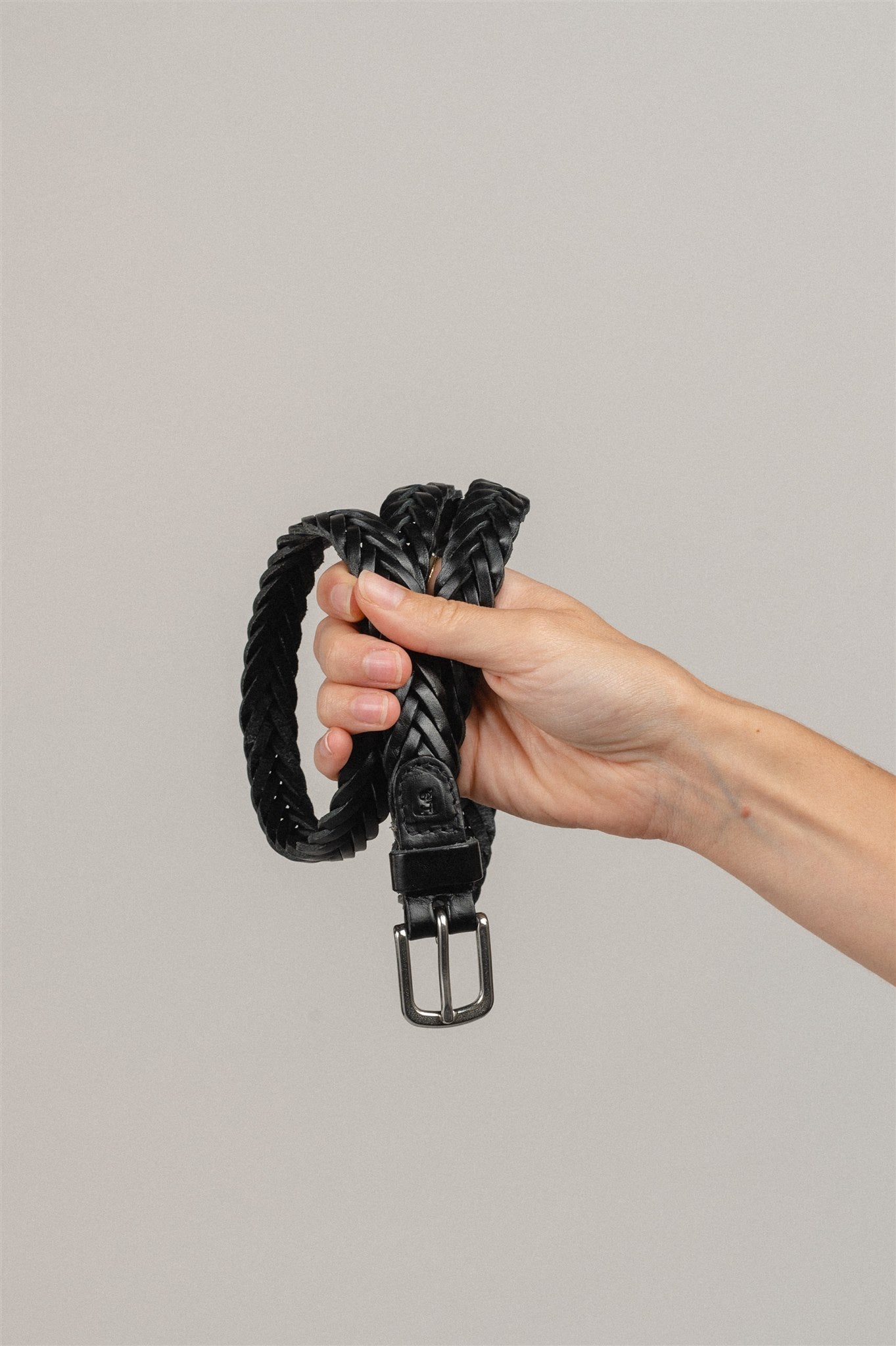 Ceinture tressée noire en cuir - T20