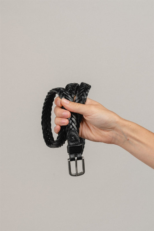Ceinture tressée noire en cuir - T20