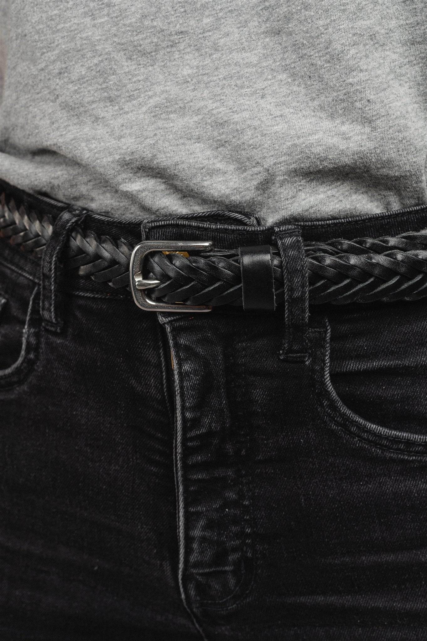 Ceinture tressée noire en cuir - T20