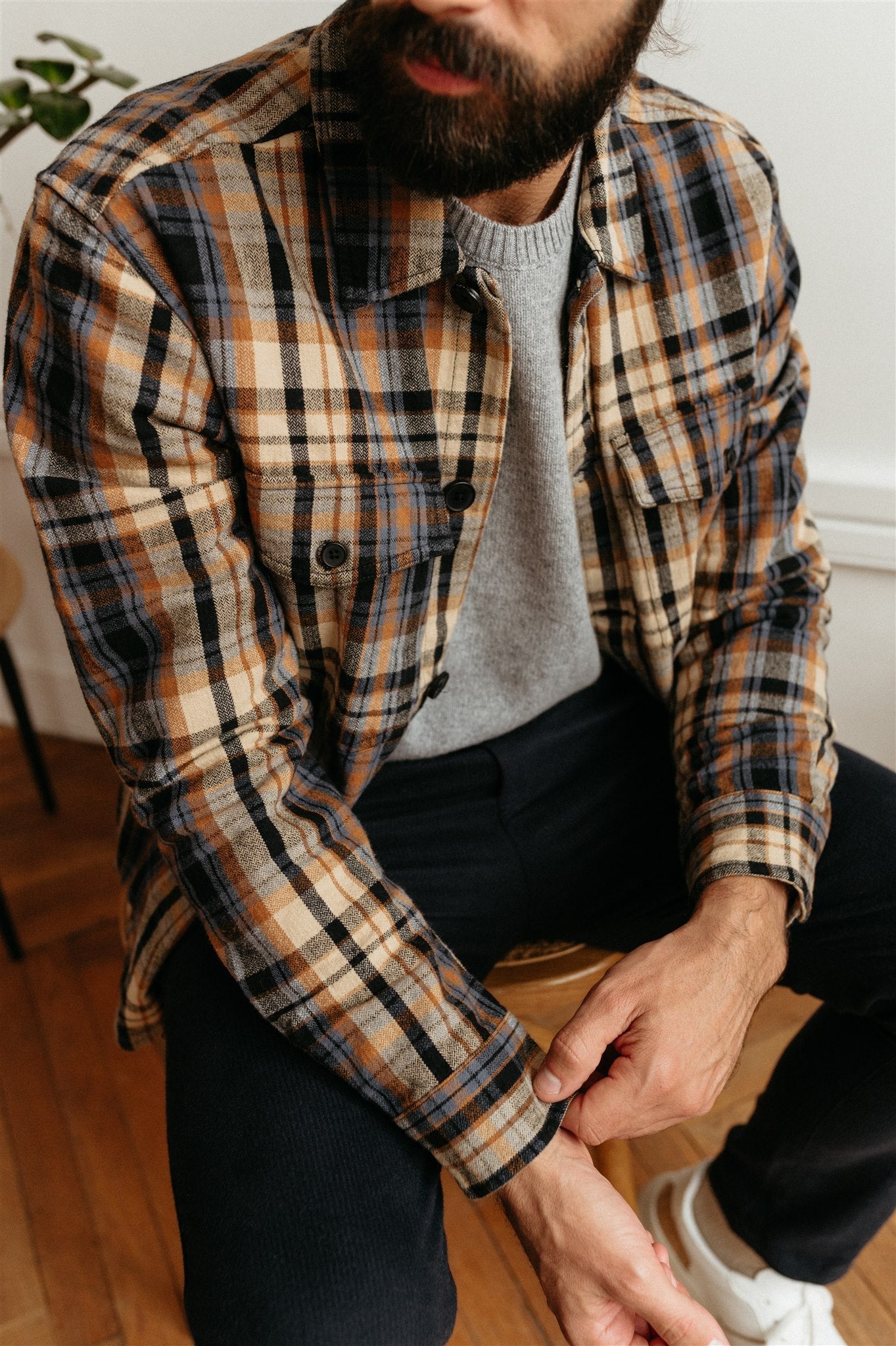 Surchemise marron à carreaux en coton bio - earth colors overshirt brown sugar