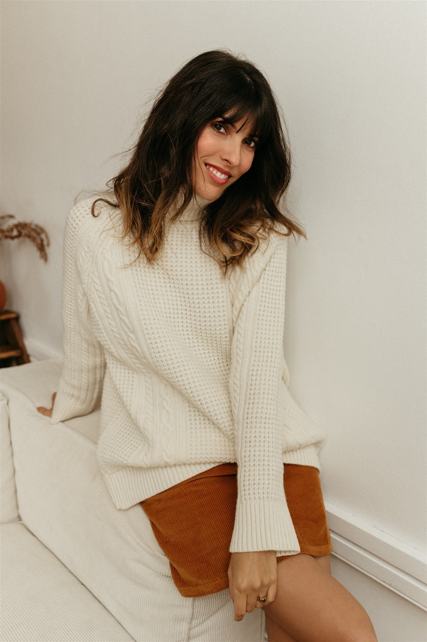 Pull ample tricoté beige en laine bio et recyclée - amalaa oatmilk
