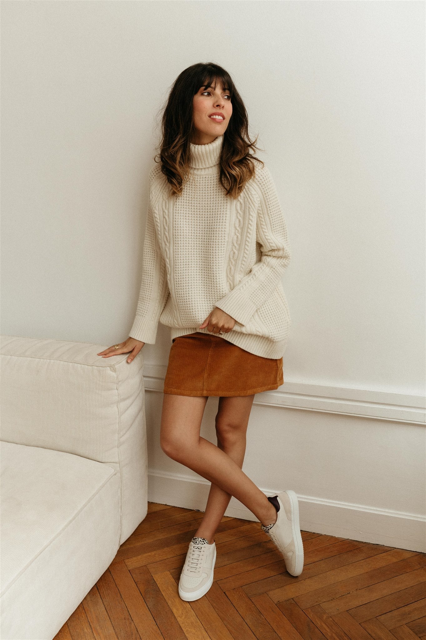 Pull ample tricoté beige en laine bio et recyclée - amalaa oatmilk