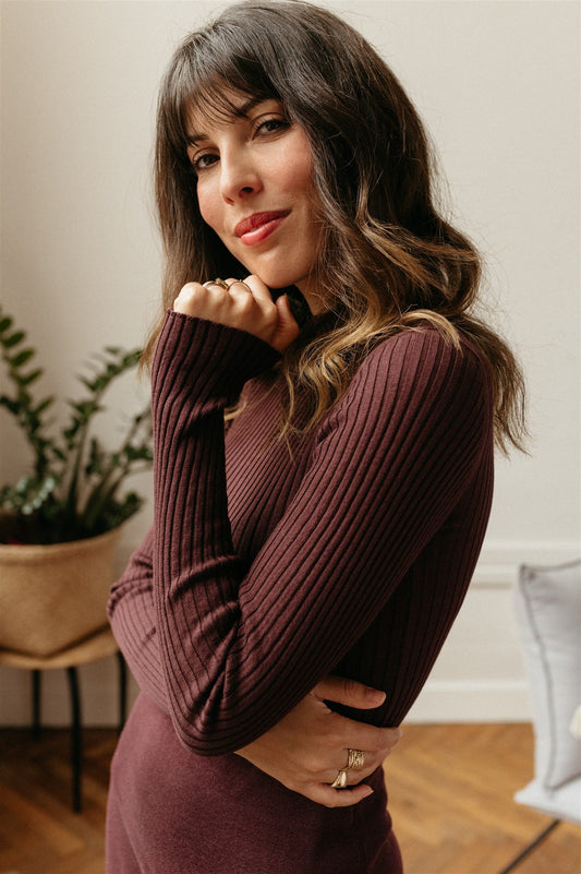 Sous-pull côtelé violet en coton bio - alaani fudge
