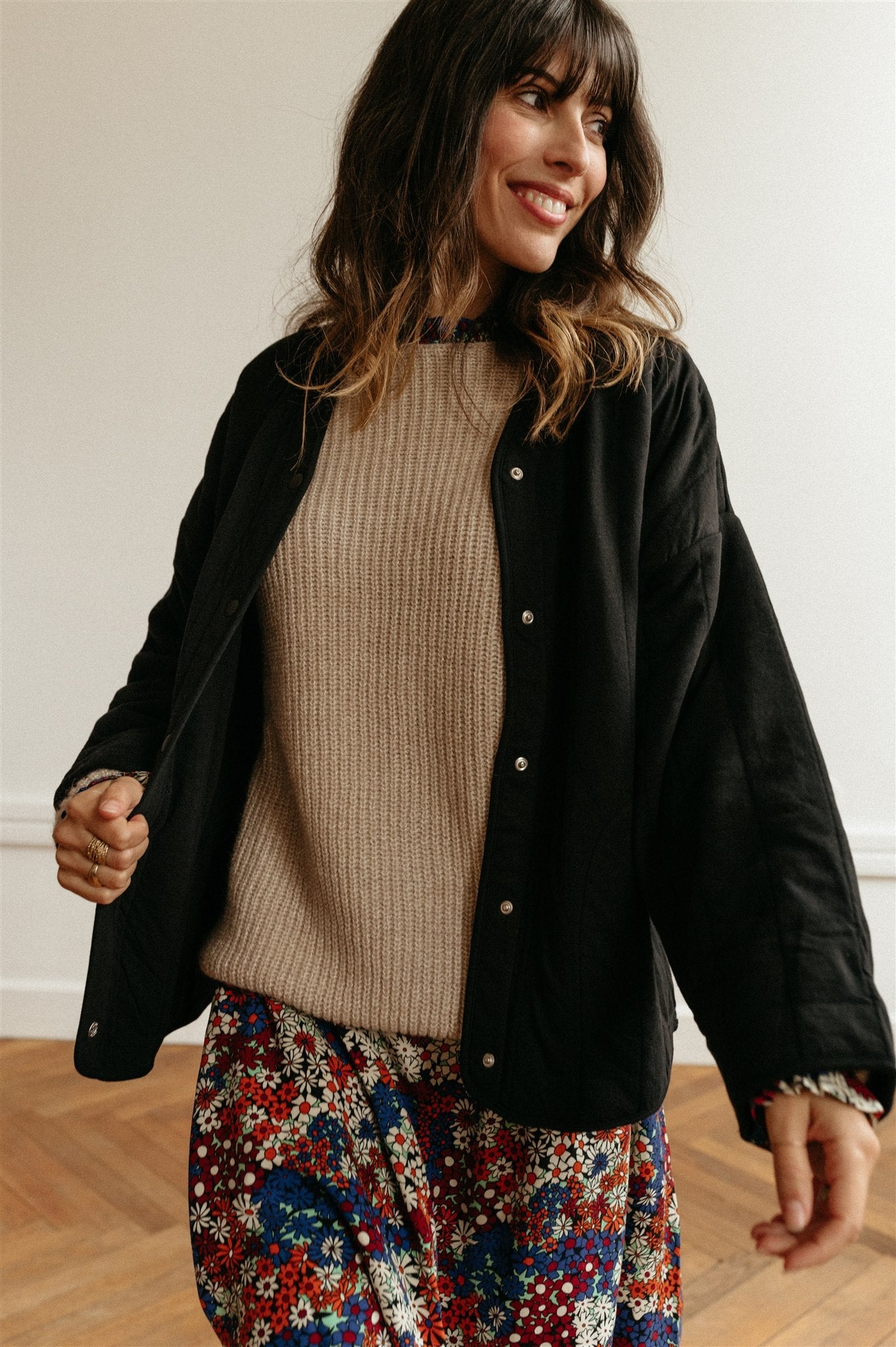 Veste matelassée noire en coton bio et matière recyclée - samiaa black