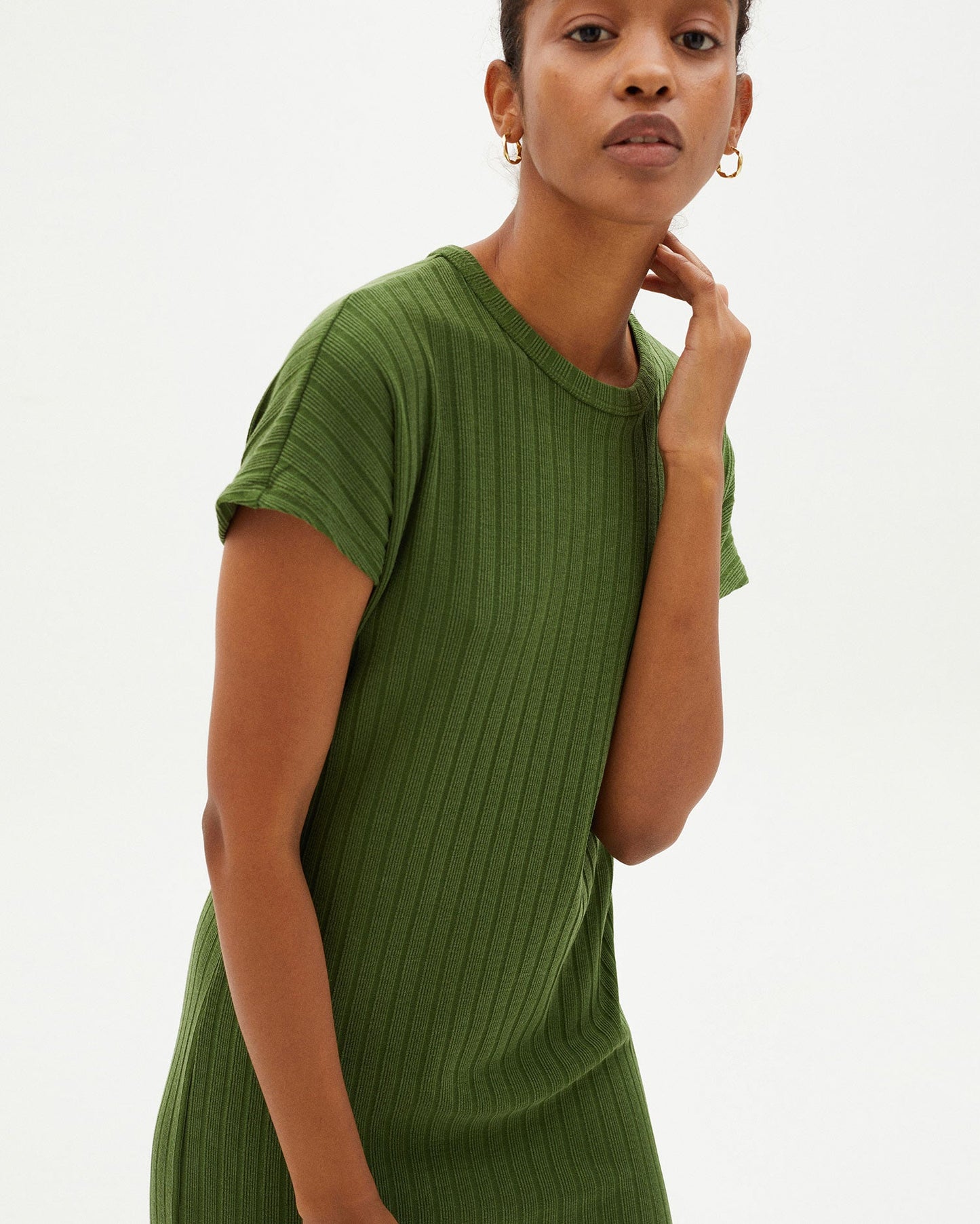 Robe longue côtelée verte en tencel et refibra - green trash cherry dress