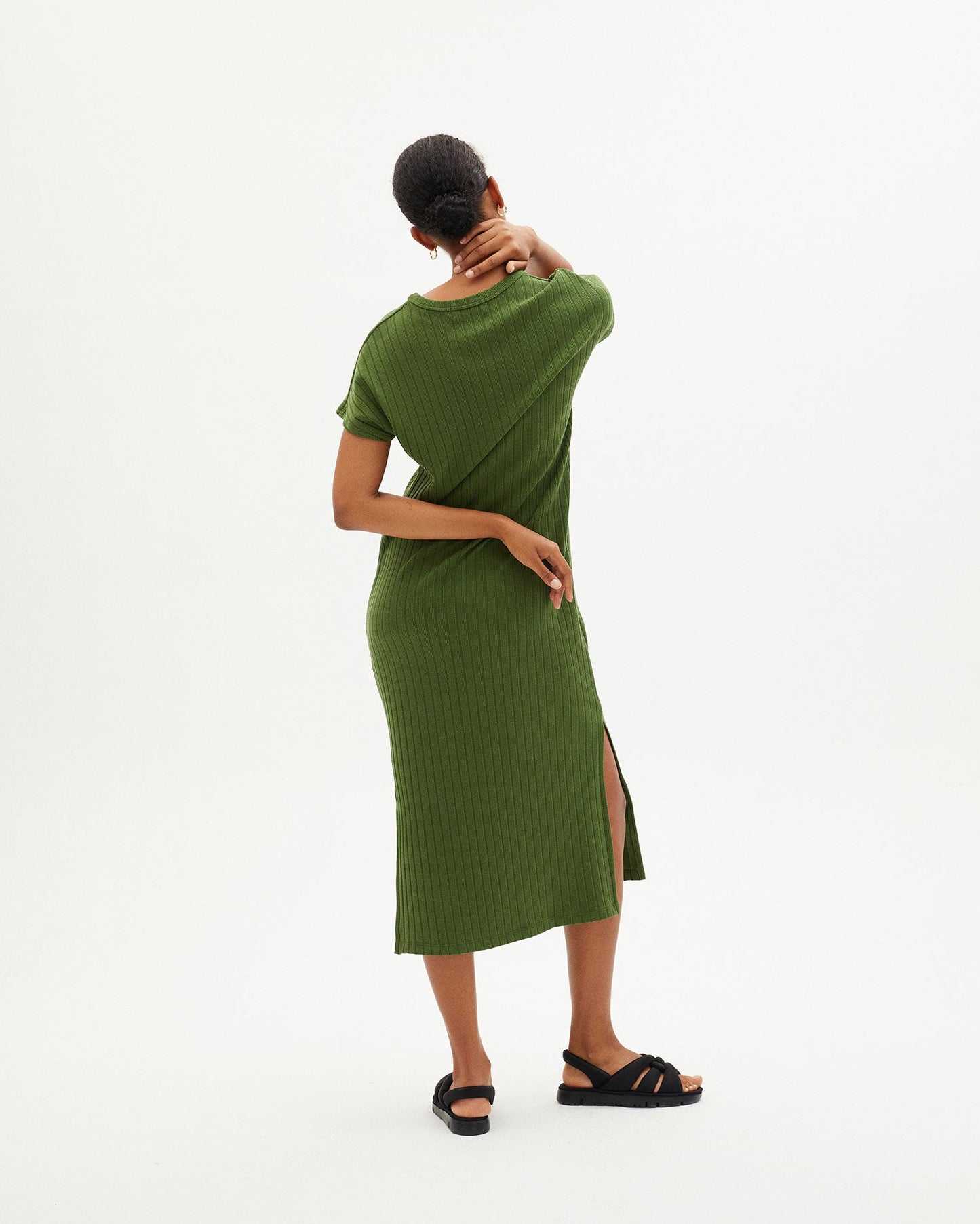 Robe longue côtelée verte en tencel et refibra - green trash cherry dress