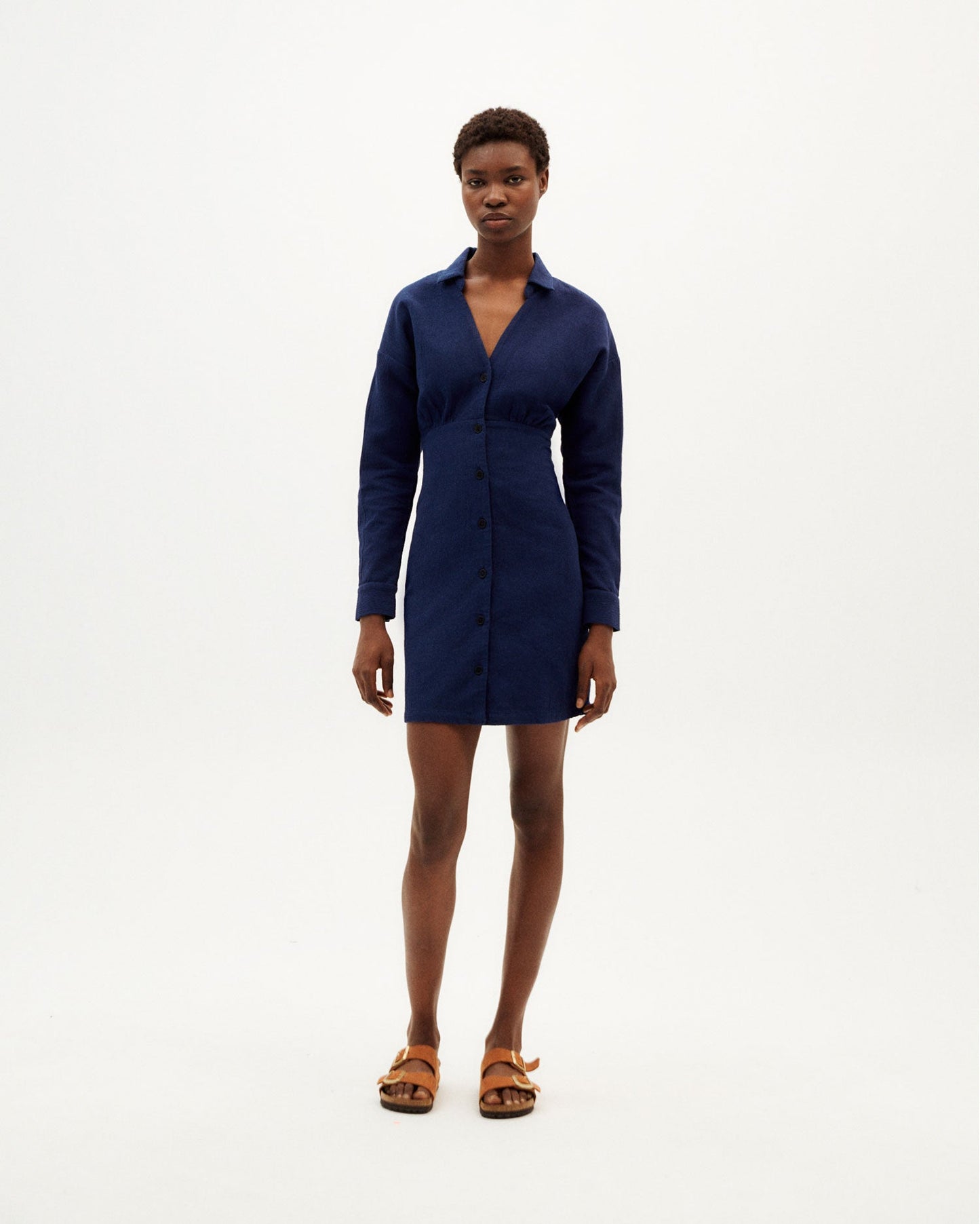 Robe marine texturée en coton bio - navy pina