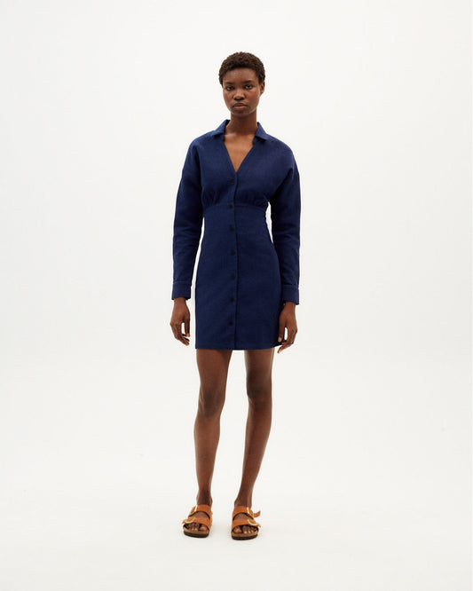 Robe marine texturée en coton bio - navy pina