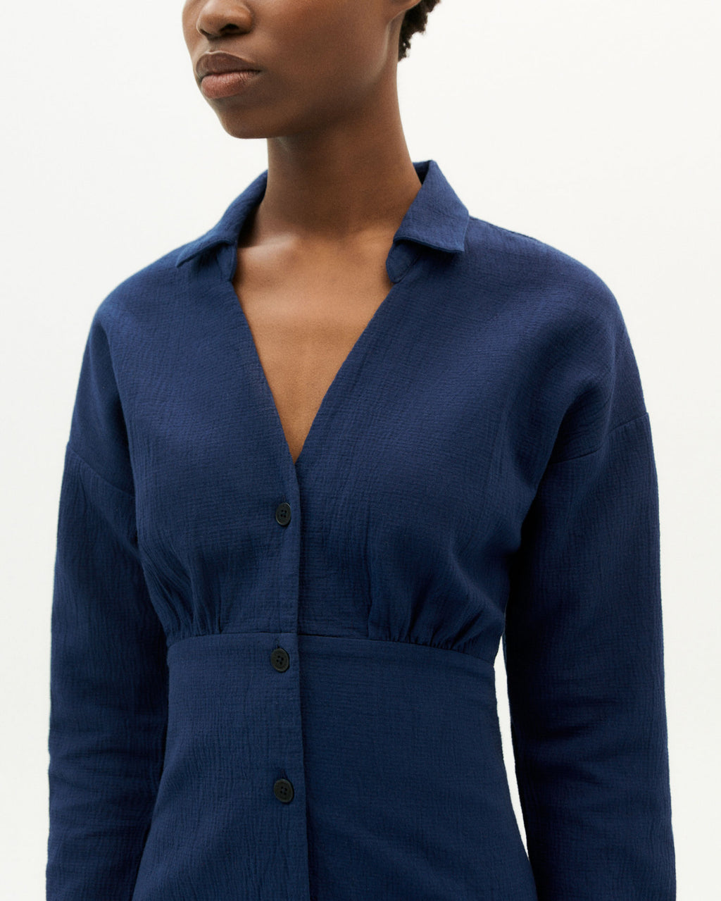 Robe marine texturée en coton bio - navy pina