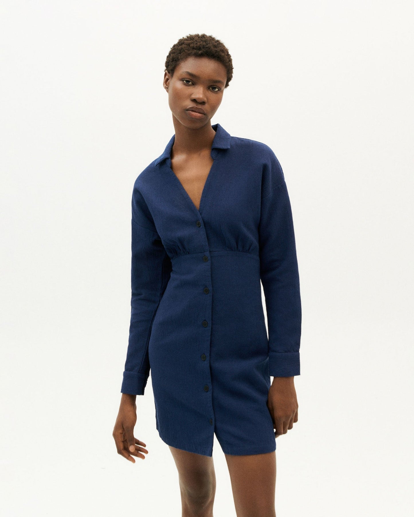 Robe marine texturée en coton bio - navy pina