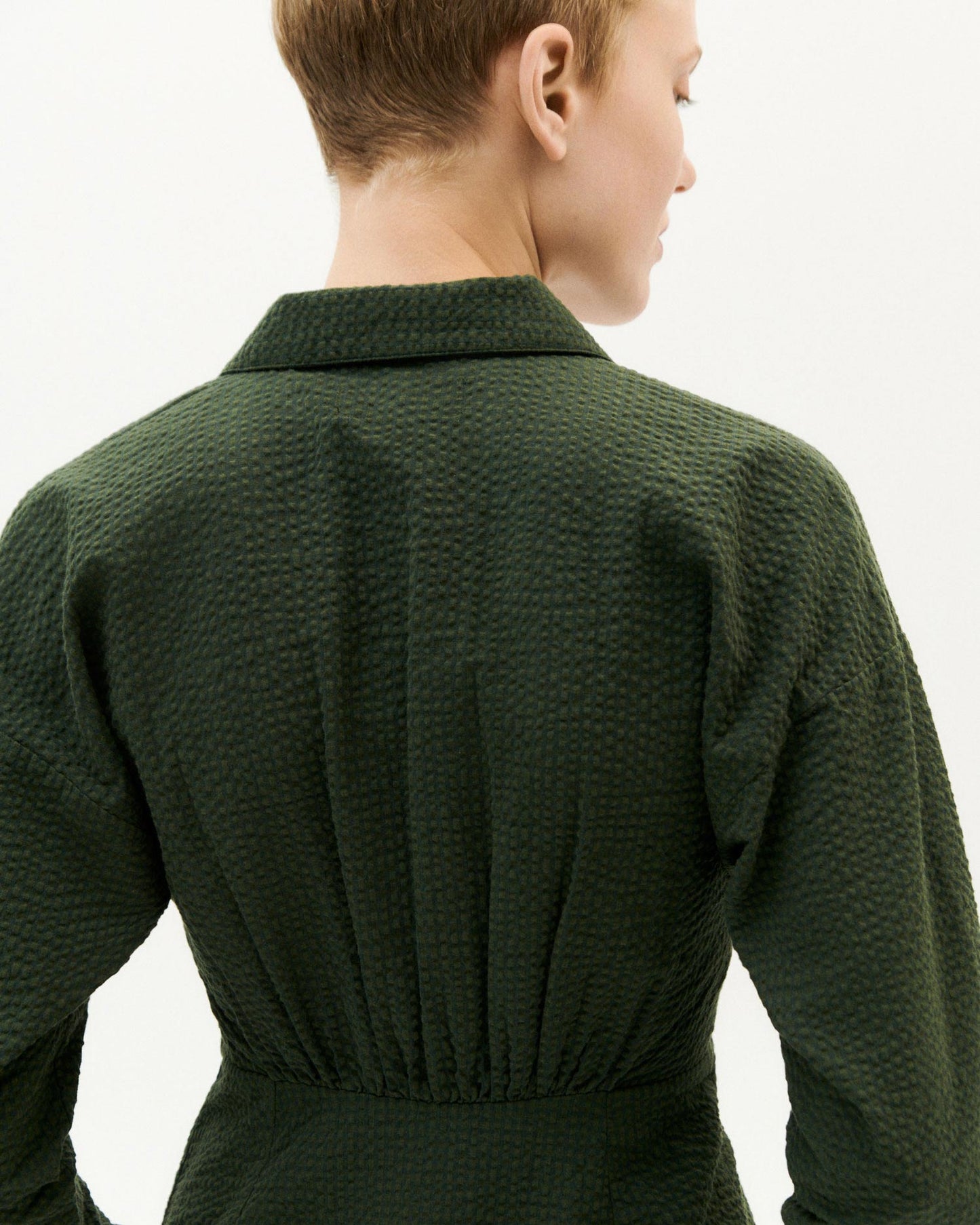 Robe verte forêt texturée en coton bio - green seersucker checks pina