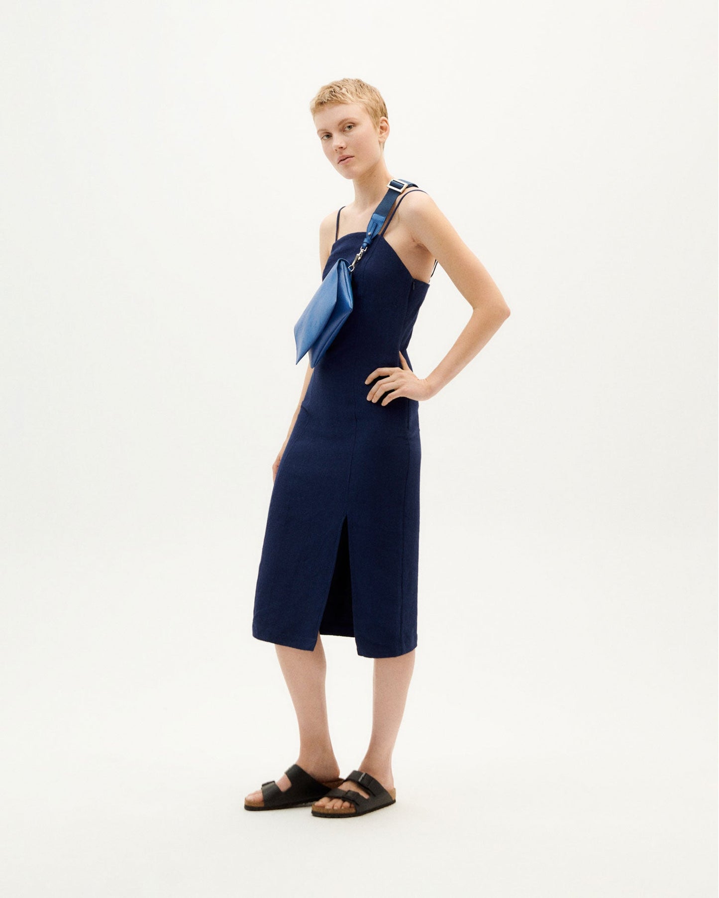 Robe fendue marine en coton bio - navy mia dress