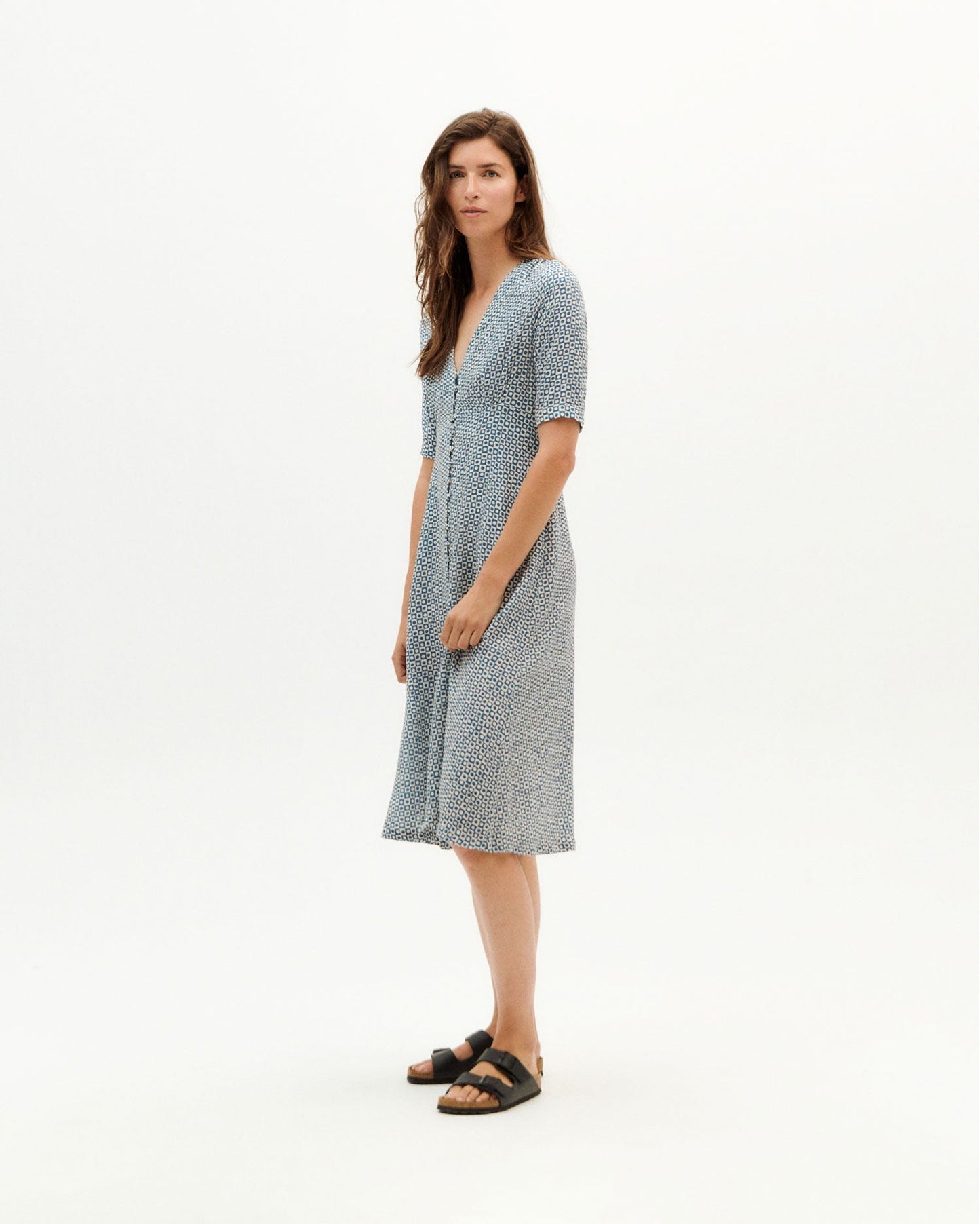 Robe légère bleue à motifs en ecovero - blue small spots camelia dress