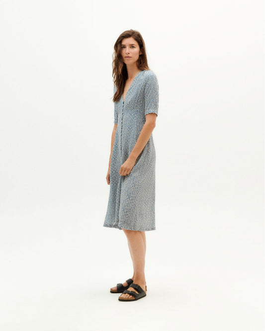 Robe légère bleue à motifs en ecovero - blue small spots camelia dress