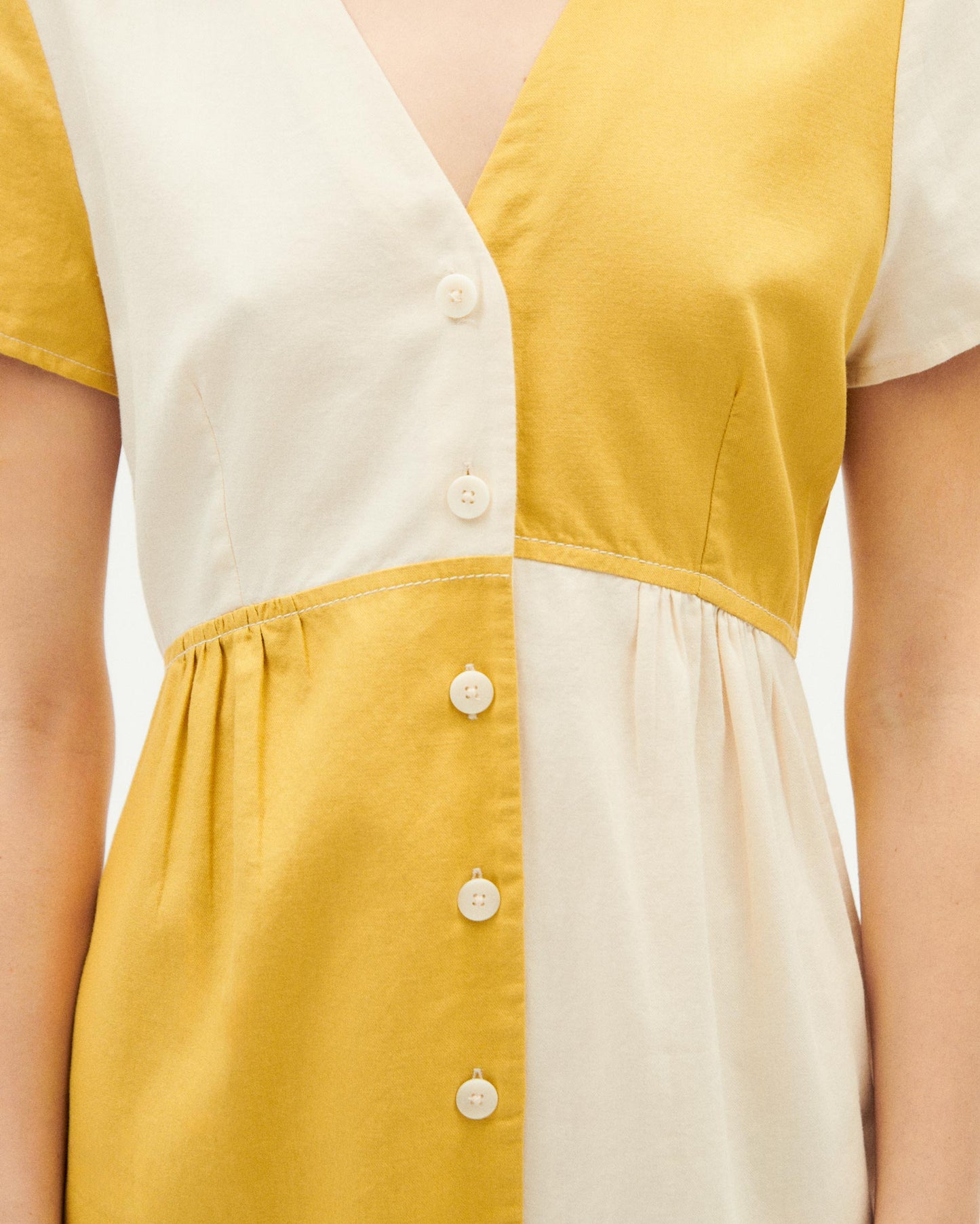 Robe en coton bio | Jaune et écru "ambar patched hebe dress ivory"