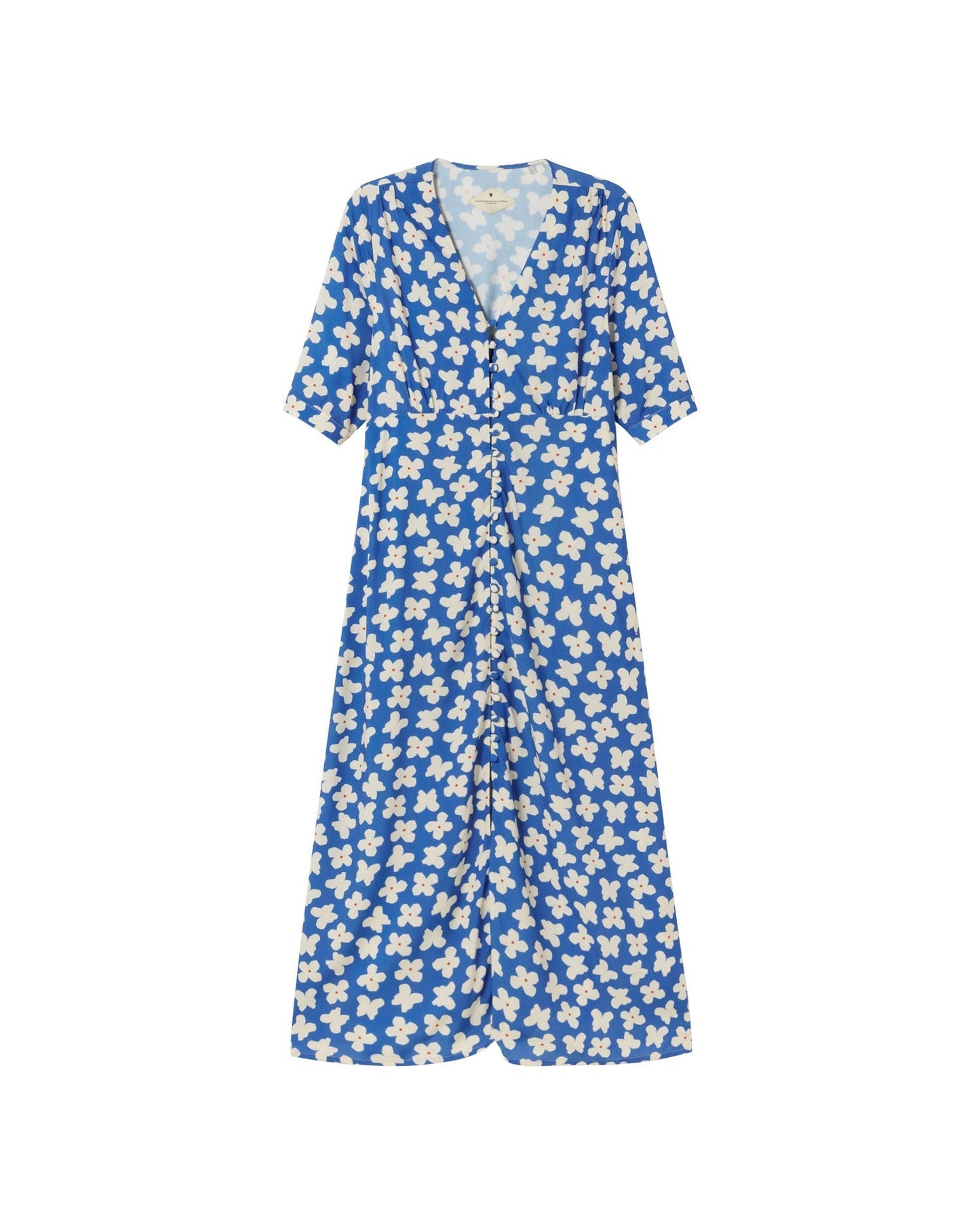 Robe midi à motifs en ecovero | bleu 'small butterfly camelia dress'