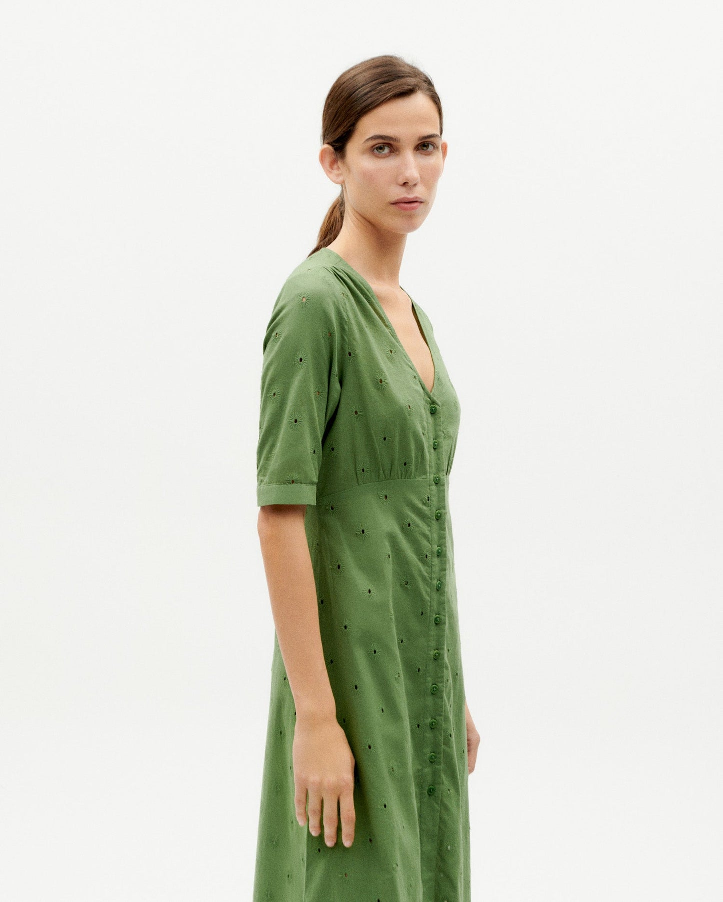 Robe à motifs en coton bio | Vert "cactus shiffli camelia dress"