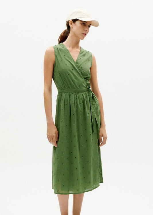 Robe portefeuille en coton bio | Vert "cactus shiffli amapola dress"