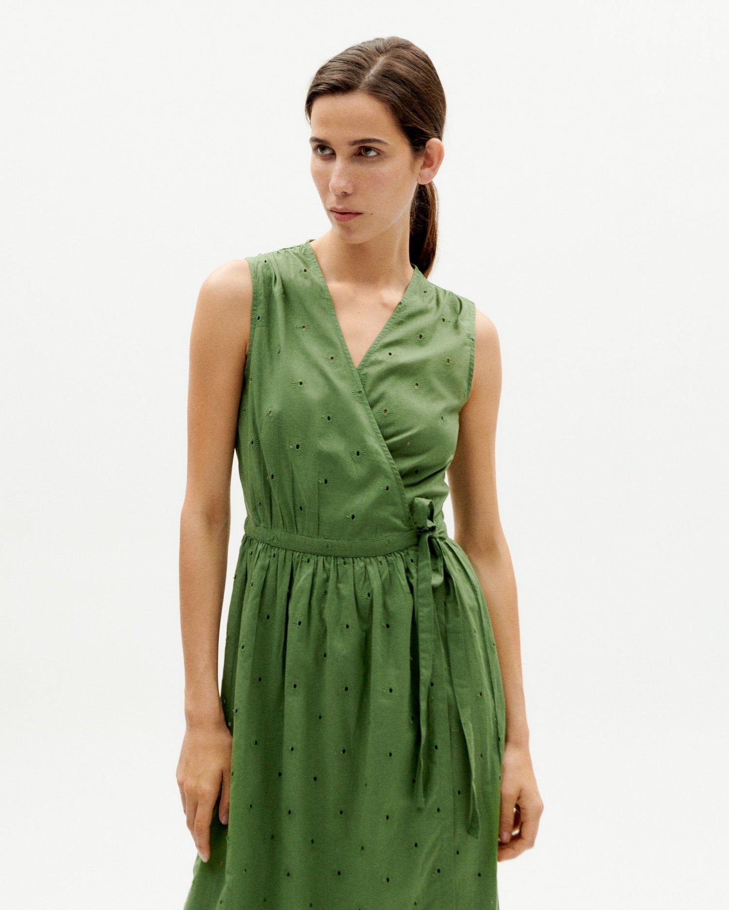 Robe portefeuille en coton bio | Vert "cactus shiffli amapola dress"