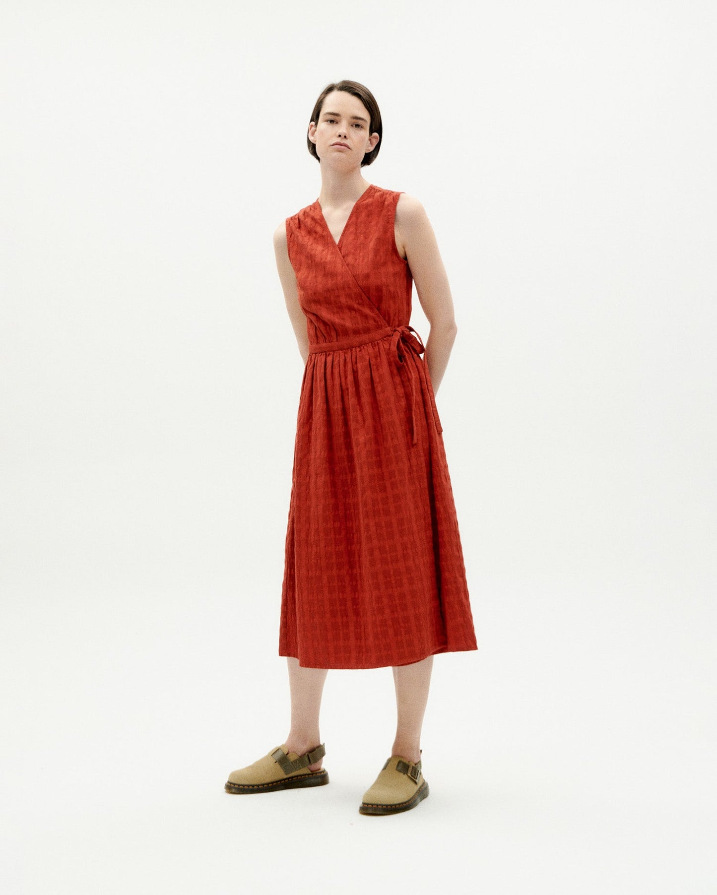 Robe portefeuille en coton bio | orange "orangered cuadrito amapola dress"