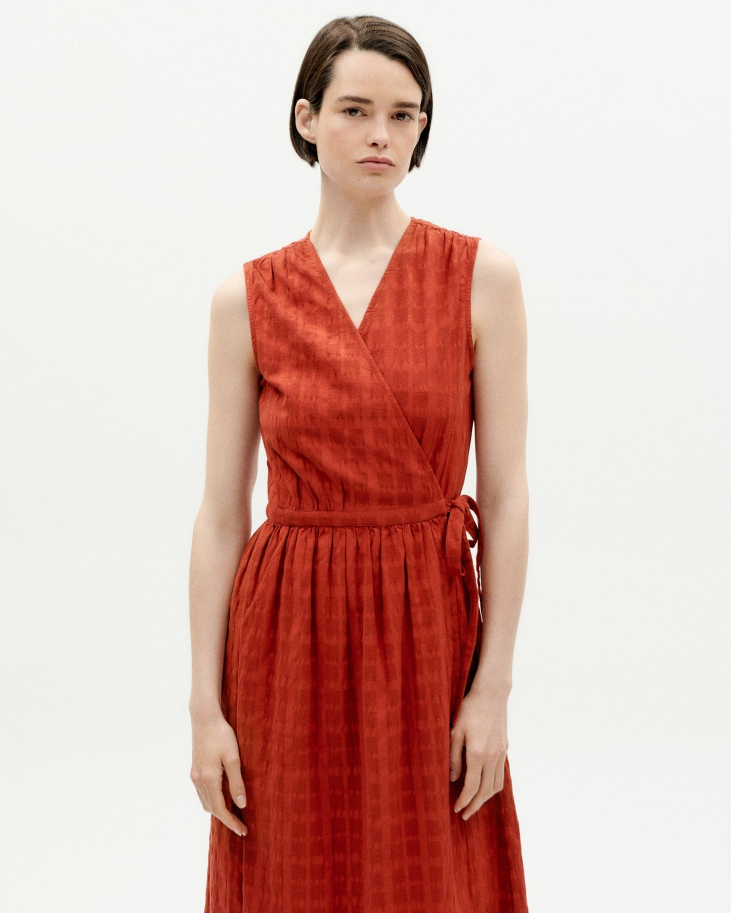 Robe portefeuille en coton bio | orange "orangered cuadrito amapola dress"