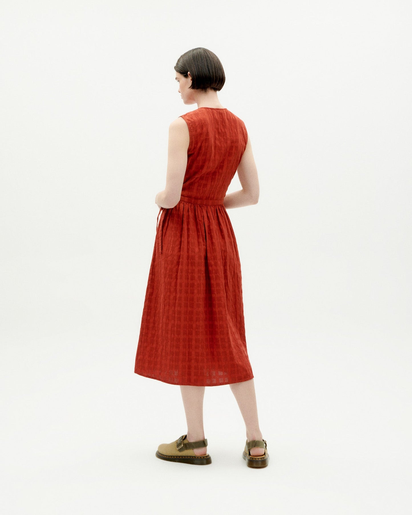 Robe portefeuille en coton bio | orange "orangered cuadrito amapola dress"