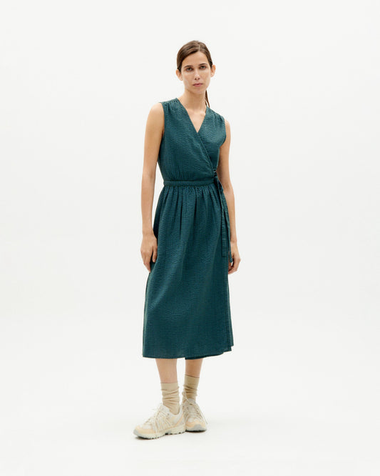 Robe midi à carreaux en coton bio | vert "bottle green checks seersucker amapola dress"