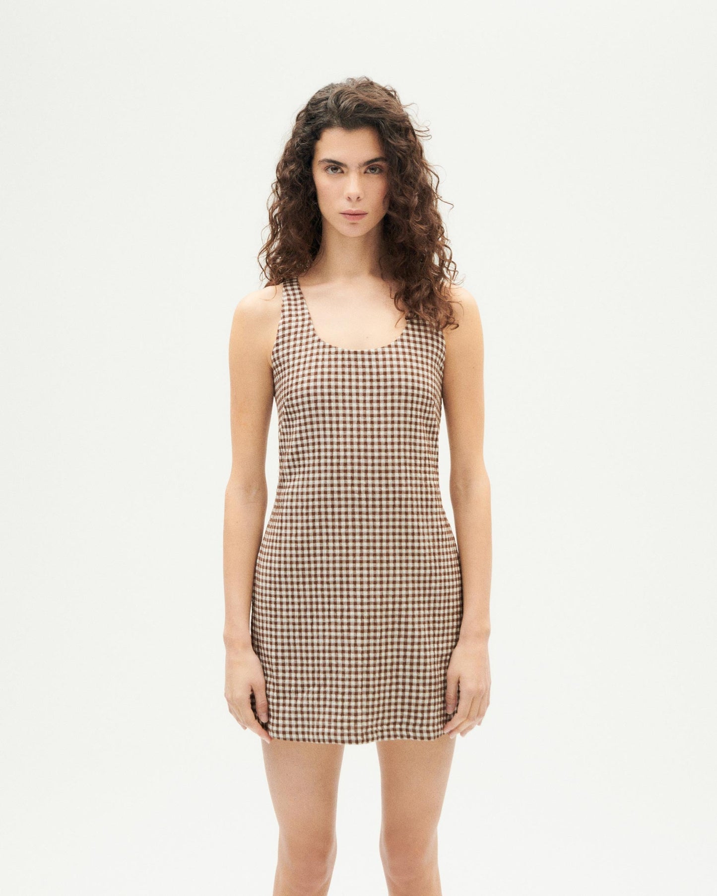 Robe short en coton bio | marron "chocolate seersucker mae dress"