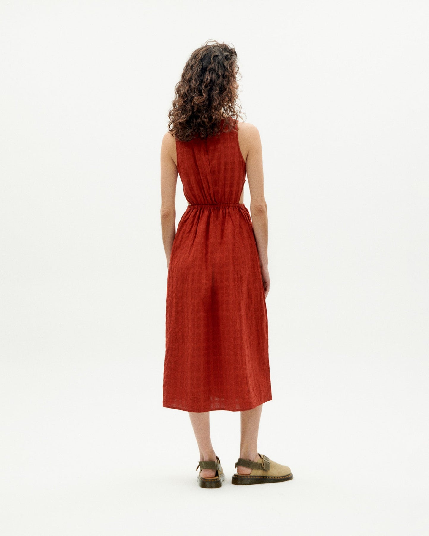 Robe midi en coton bio | Rouge "orangered cuadrito kin dress"