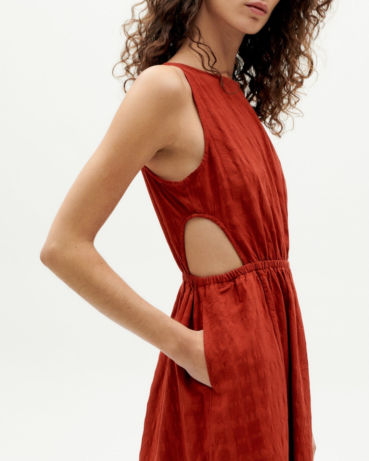 Robe midi en coton bio | Rouge "orangered cuadrito kin dress"
