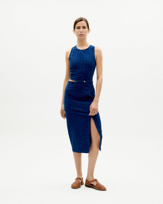 Robe 3 en 1 en coton bio | Bleu "navy big seersucker wila dress"