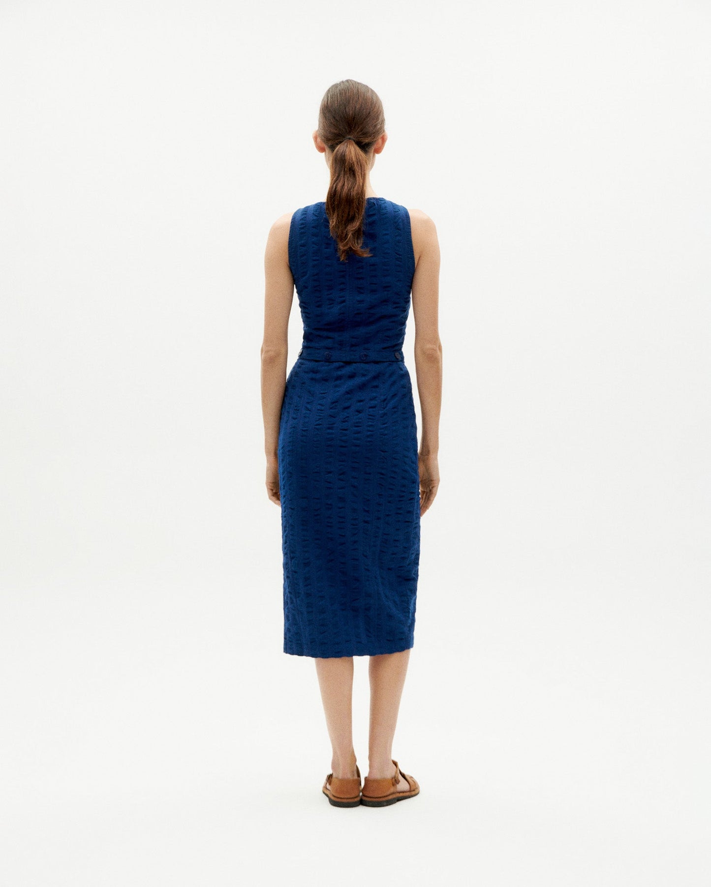 Robe 3 en 1 en coton bio | Bleu "navy big seersucker wila dress"