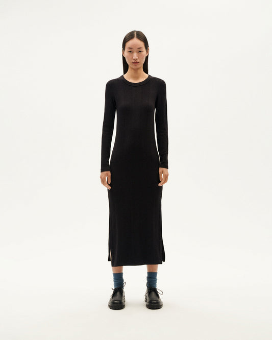 Robe en mélange coton bio, laine et fibres recyclés | noir "black gina dress - black"