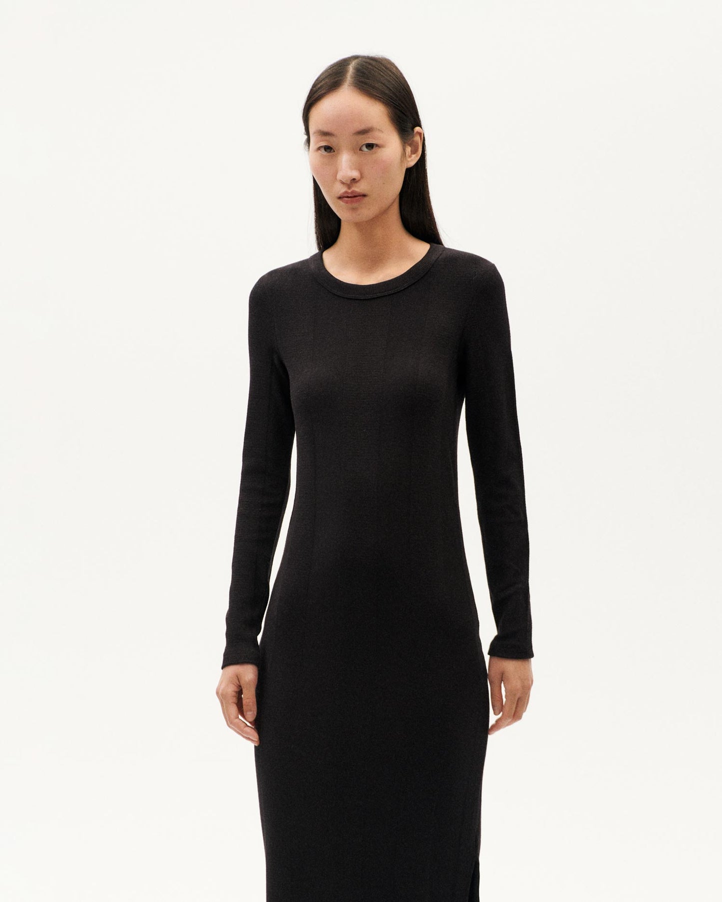 Robe en mélange coton bio, laine et fibres recyclés | noir "black gina dress - black"