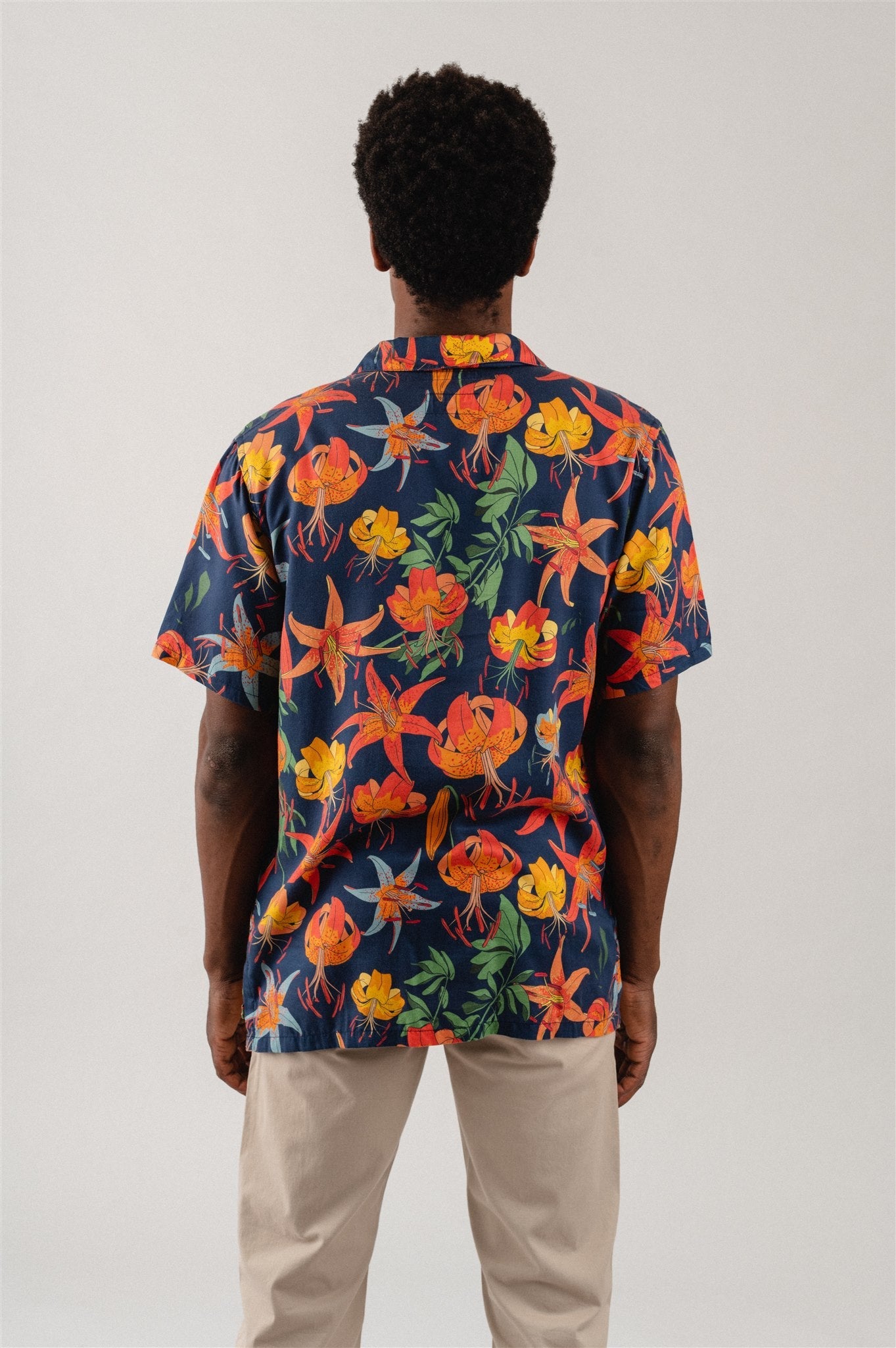Chemise manches courtes en coton bio - Arvid Lilies deep blue