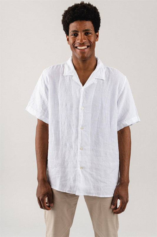 Chemise blanche ample en coton bio et lin - Wave bright white