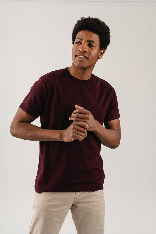 T-shirt manches courtes en coton bio - bordeaux "oxblood Red"