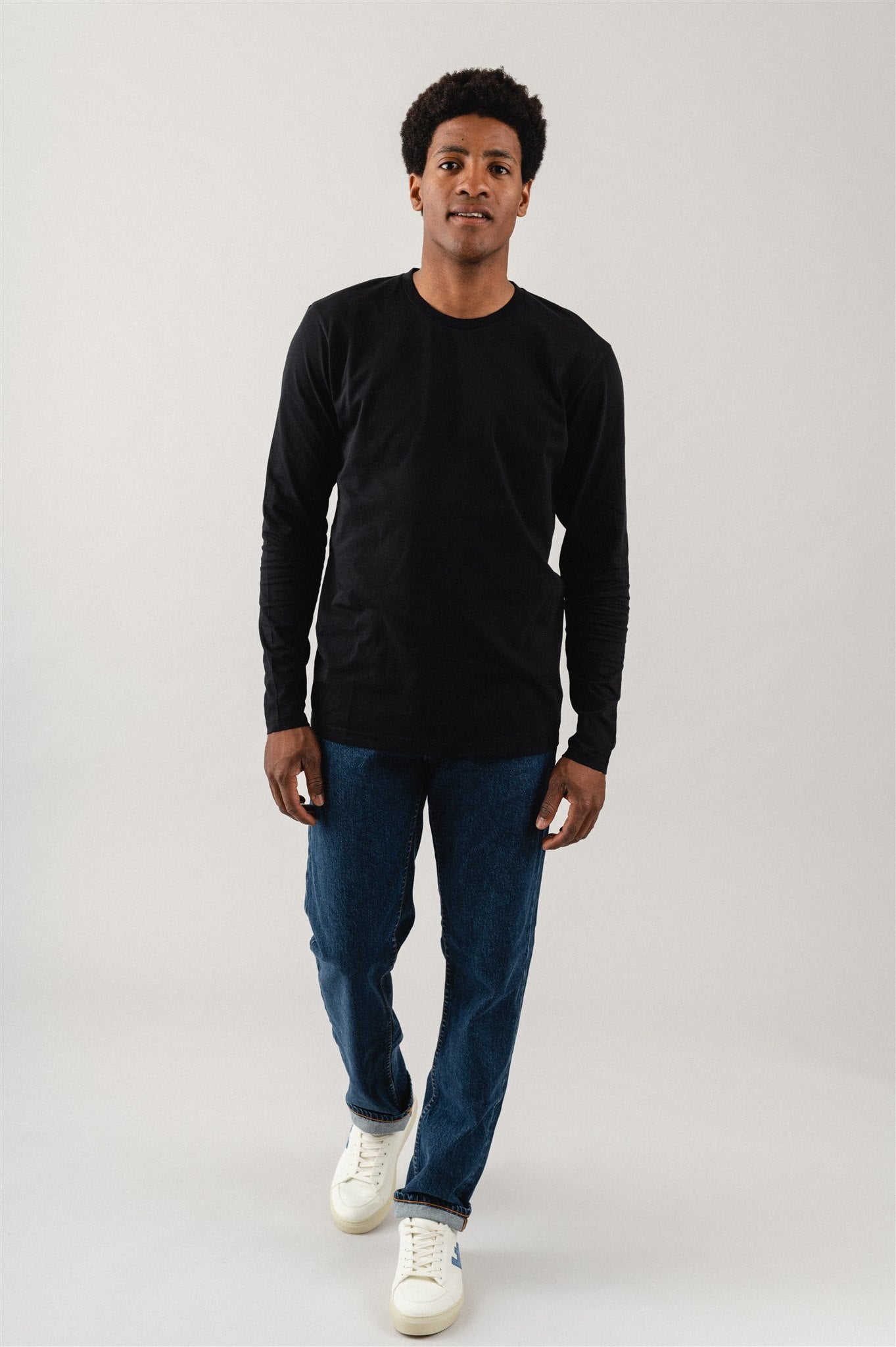 T-shirt manches longues noir en coton bio - Deep black