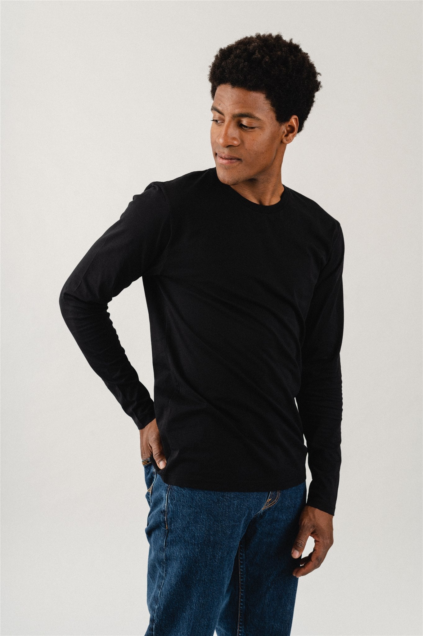 T-shirt manches longues noir en coton bio - Deep black