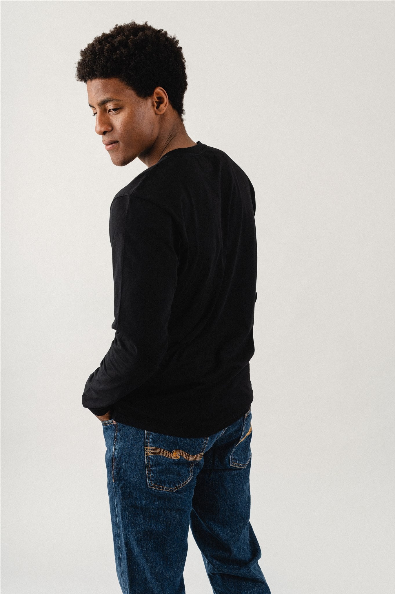 T-shirt manches longues noir en coton bio - Deep black