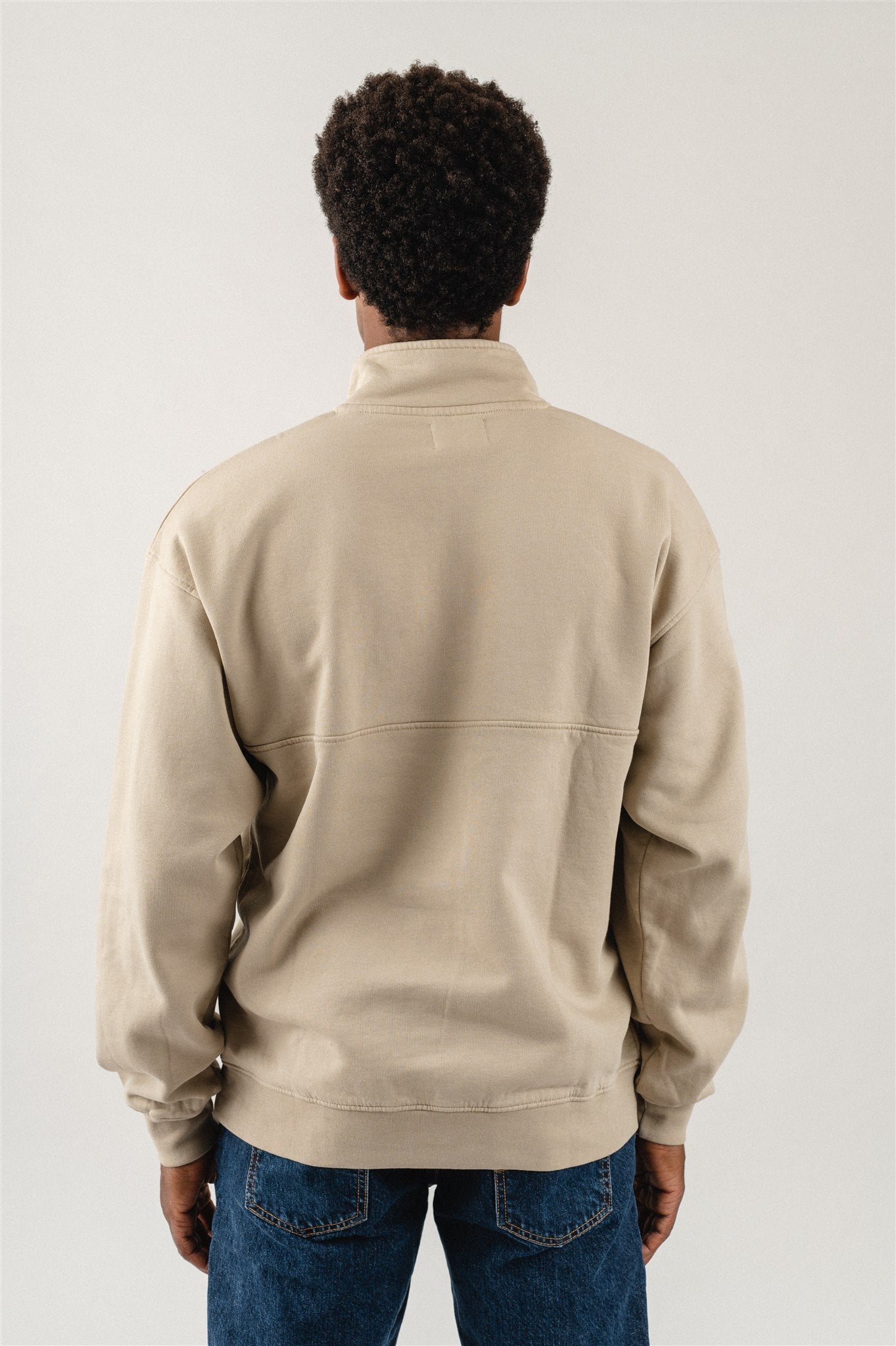 Sweat camionneur mixte col zippé gris nacre en coton bio - Quarter Zip oyster grey