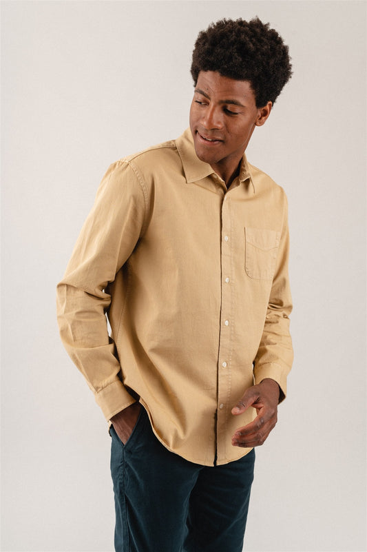 Chemise beige en coton bio - John Everyday Shirt Faded Sun