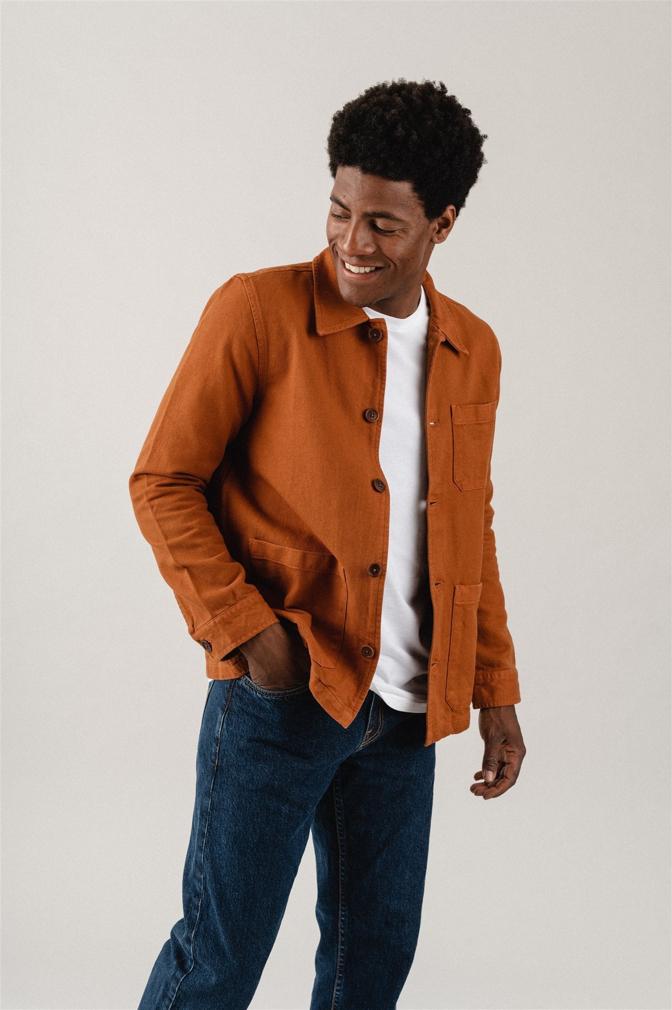 Veste marron en coton bio -Barney Worker Jacket Burnt Orange