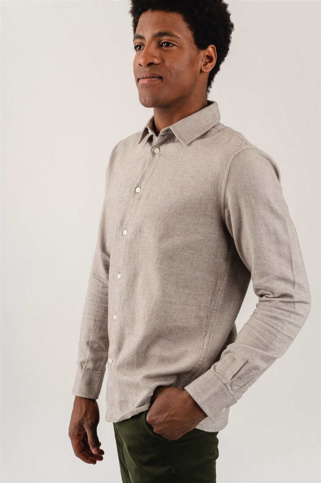 Chemise marron clair en flanelle de coton bio - Larch Friar Brown