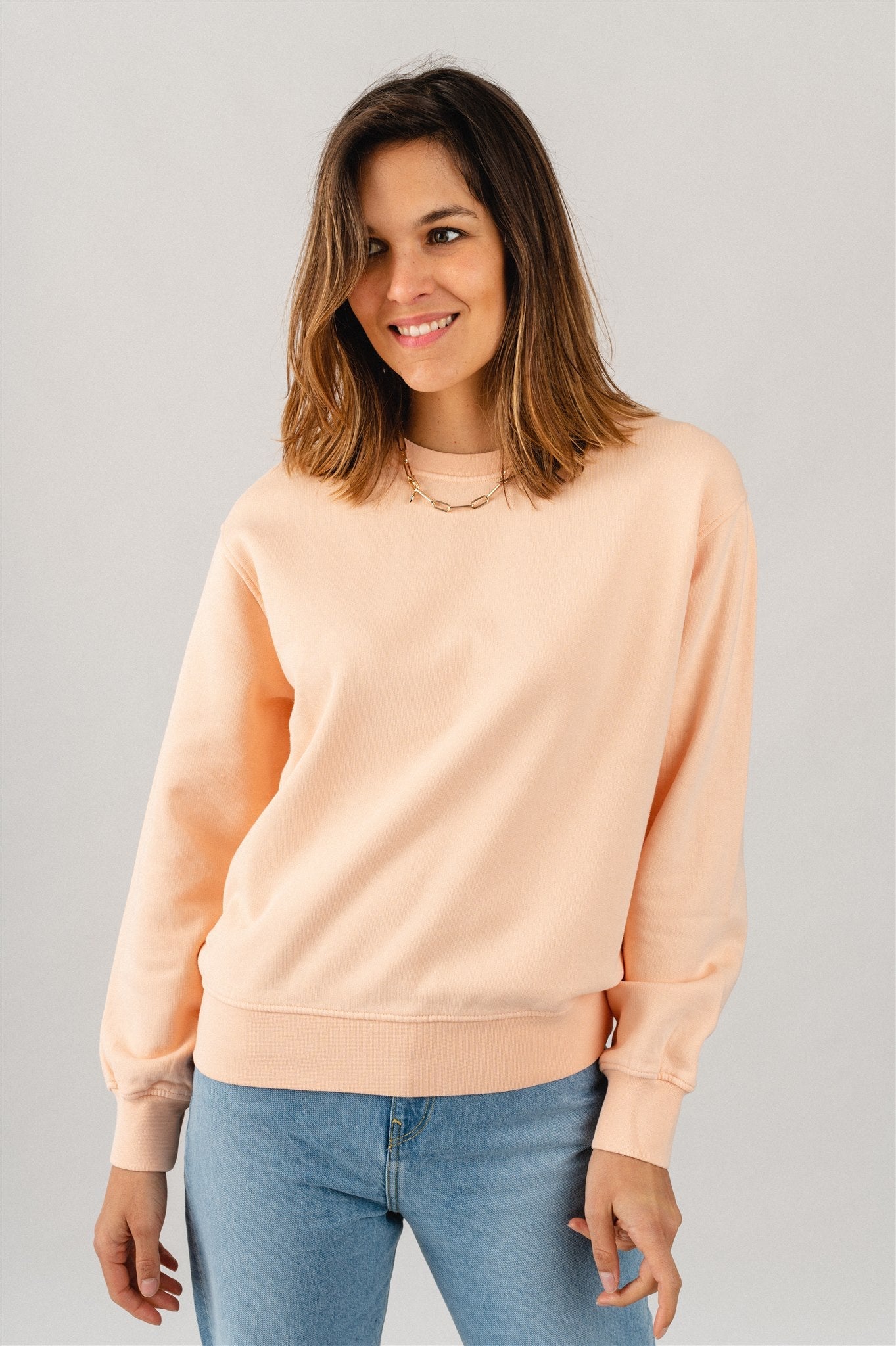 Sweat femme pêche en coton bio - Paradise peach