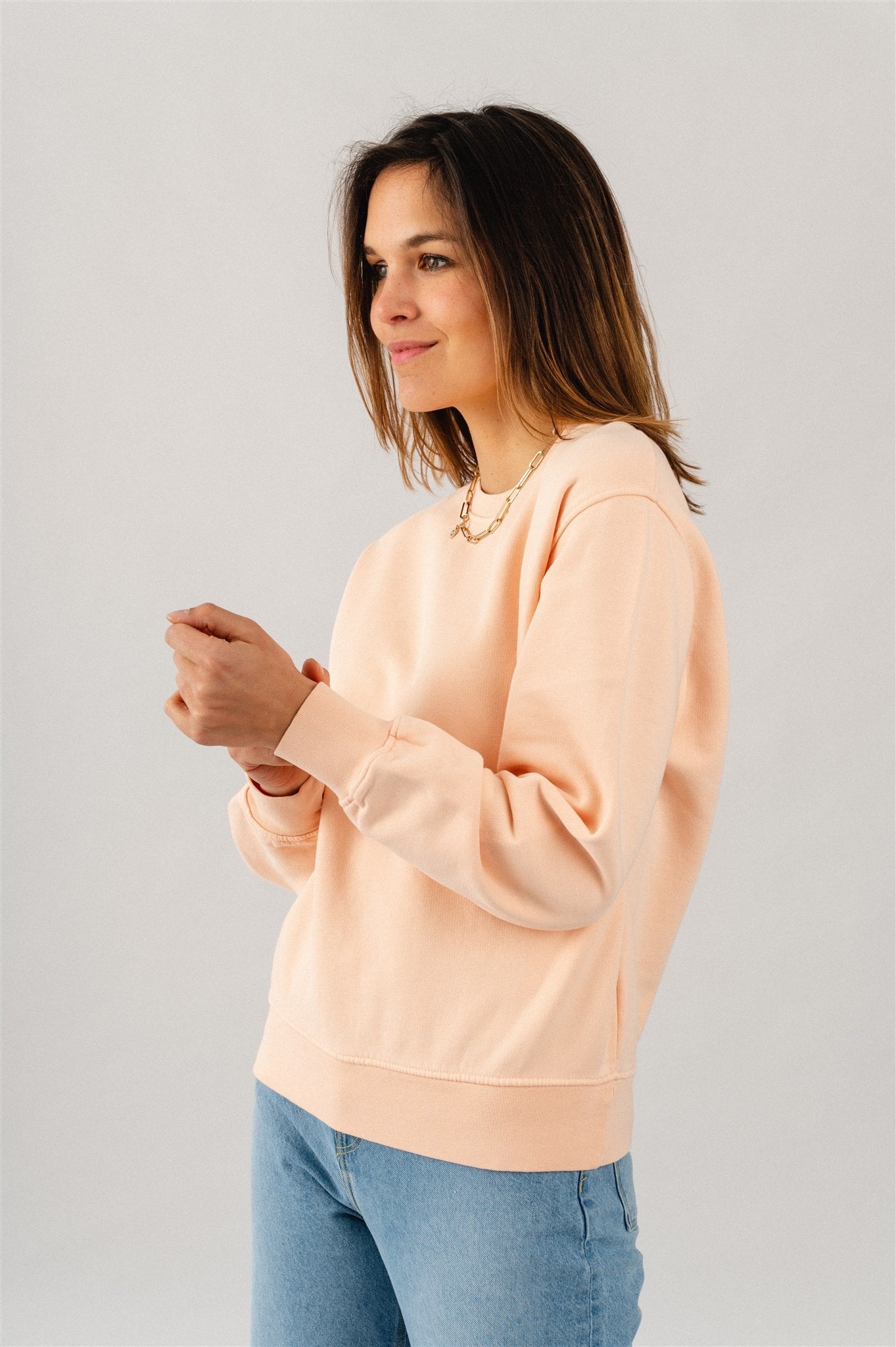 Sweat femme pêche en coton bio - Paradise peach