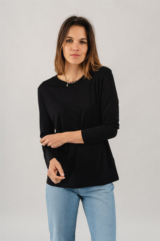 T-shirt à manches longues noir en tencel et coton bio - kosmaa black